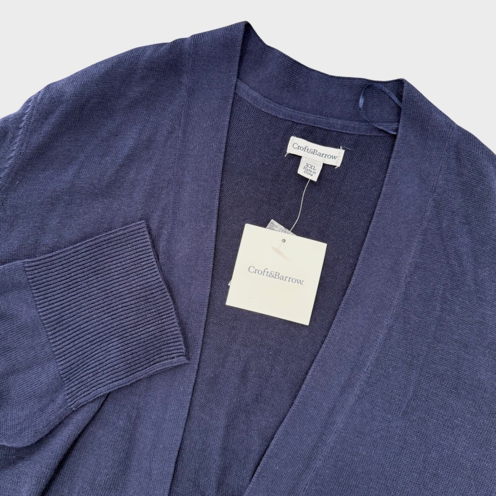 Croft & Barrow Womens Size XXL Navy Seal Blue Open Front Cardigan NEW